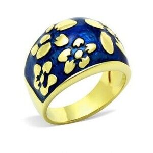 Gold Plated Epoxy  Dome Cocktail Ring Blue size 8 Art Deco Style